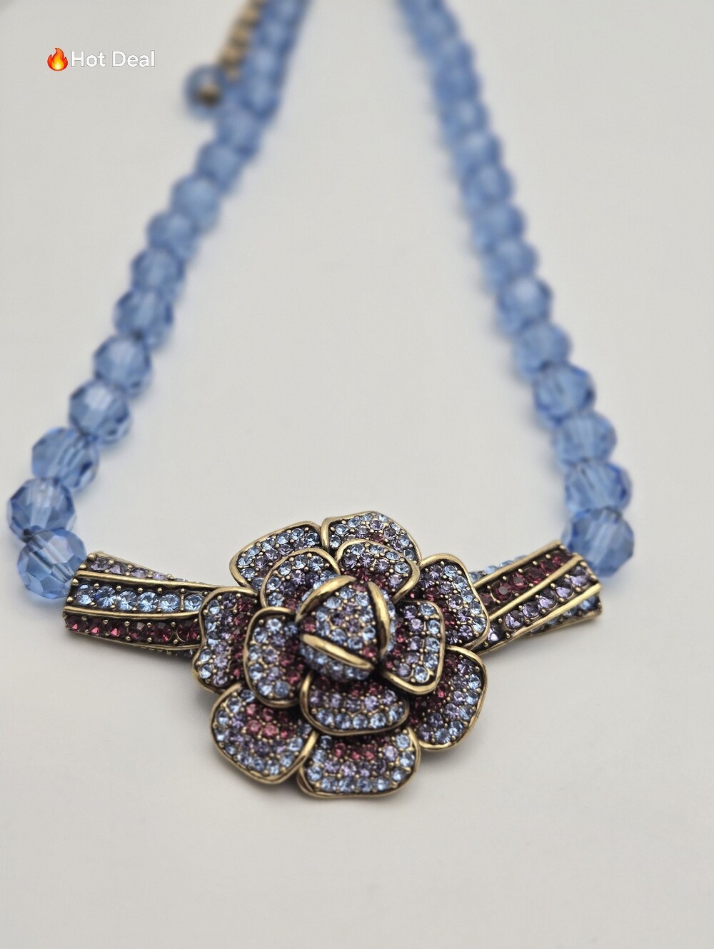Heidi Daus Camellia Blue Translucent Beaded Statement Necklace Crystal 22"